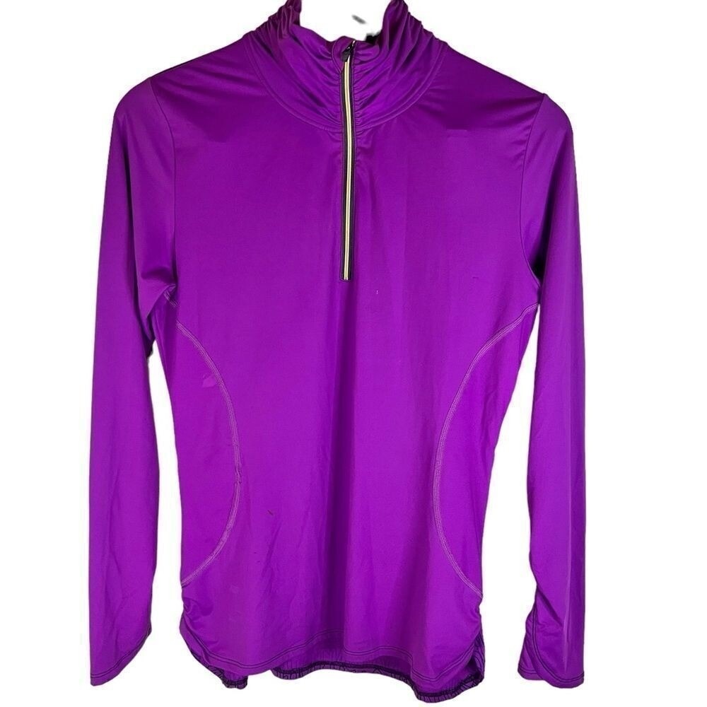Title Nine Paradigm 1/4 Zip Long Sleeve Pullover Top Purple Med Graphic Writing